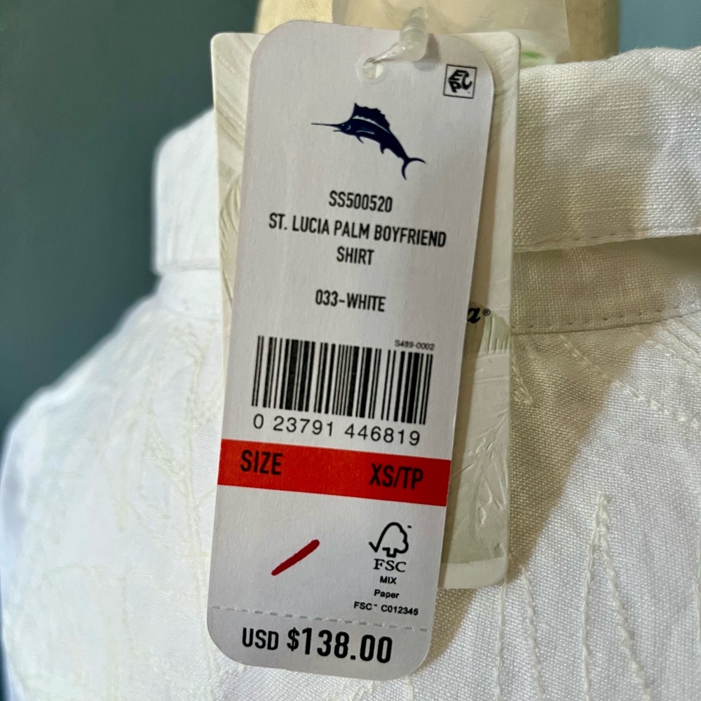 NWT- Tommy Bahama,White Button-Up Shirt, size xs - Picture 5 of 6